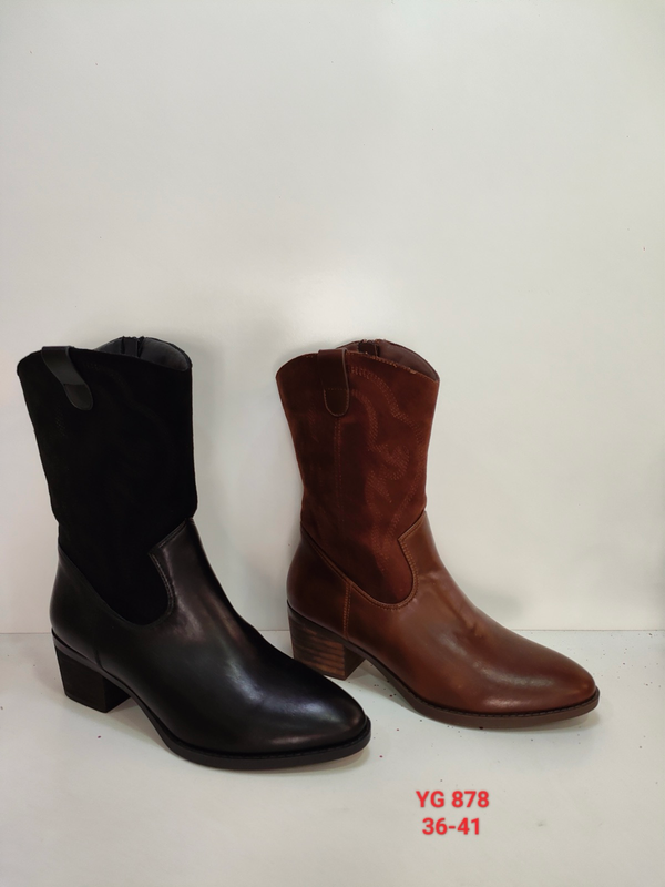Bota media estilo cowboy con caña de ante
